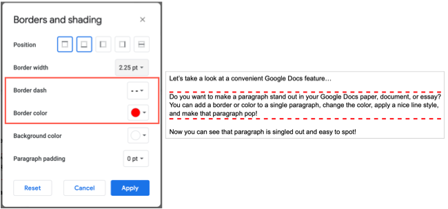 Выбор типа линии и цвета границы