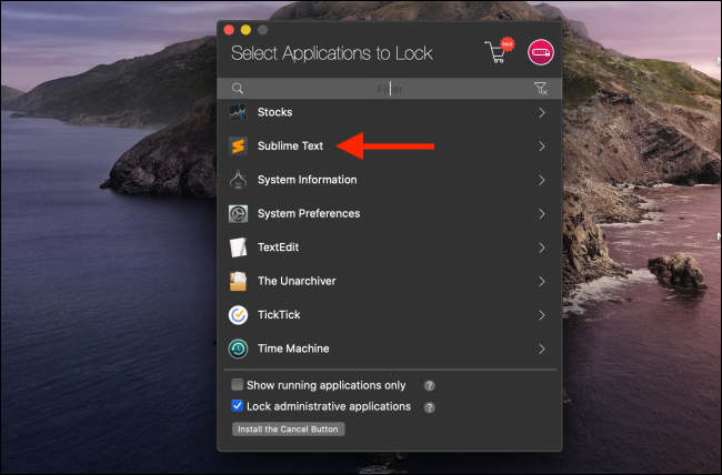 Select an app from the list to lock