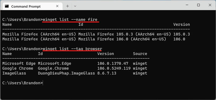 Windows Package Manager Terminal Winget List Name Fire List Tag Browser