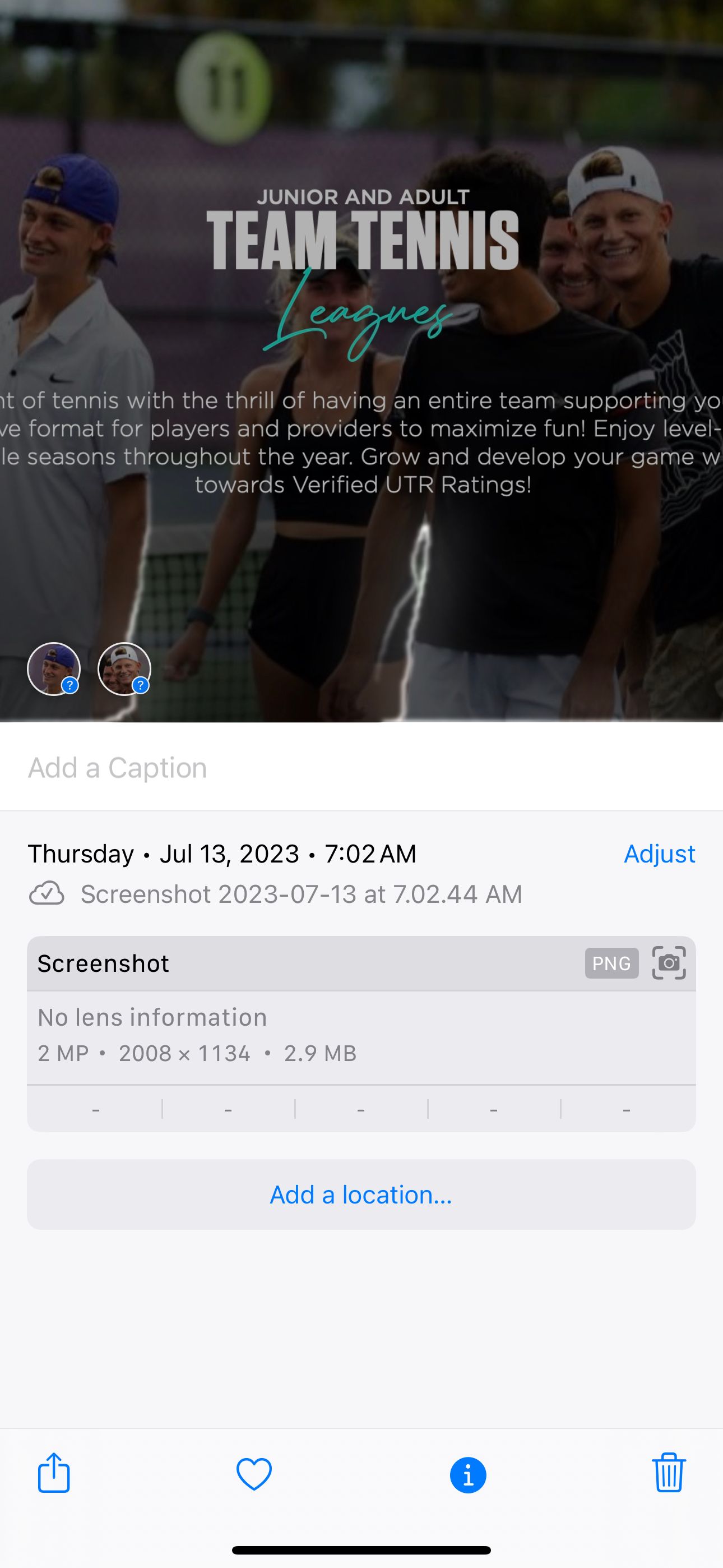 Страница информации о снимке в Фото