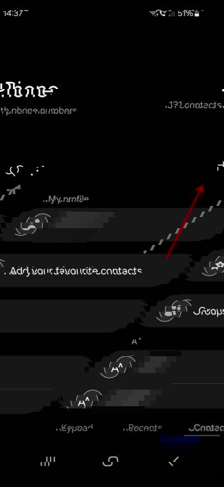 Tapping three dot menu in Samsung Contacts app. 
