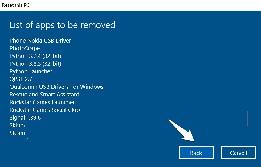 Список приложений для удаления
