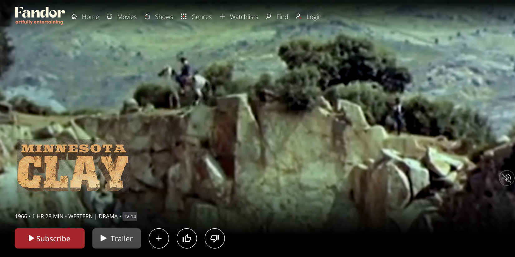 Интерфейс Fandor показывает кадр классического вестерна «Minnesota Clay»
