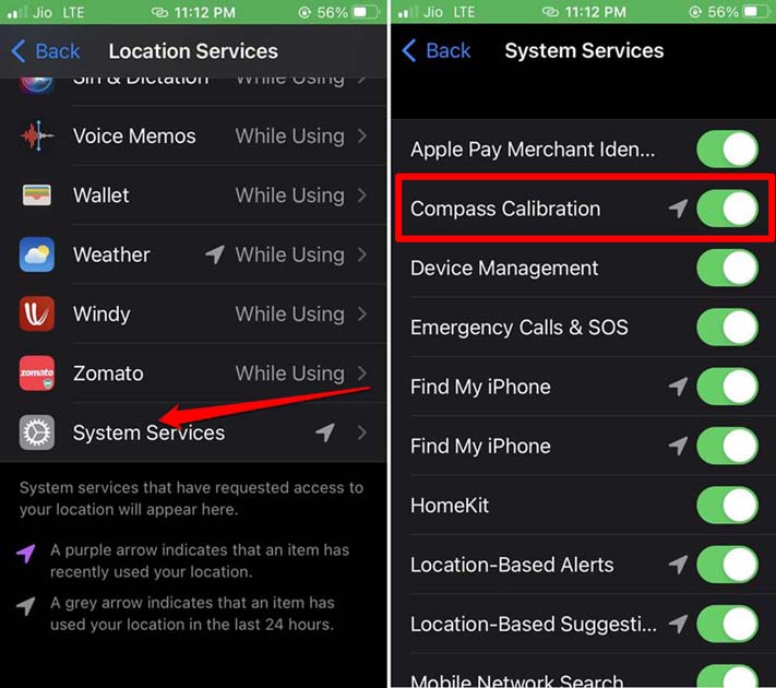 enable compass calibration iOS