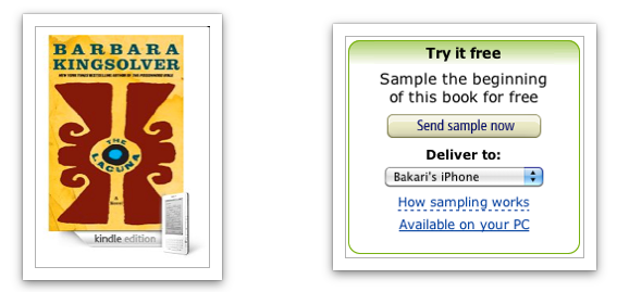 Окно загрузки образца книги на Kindle