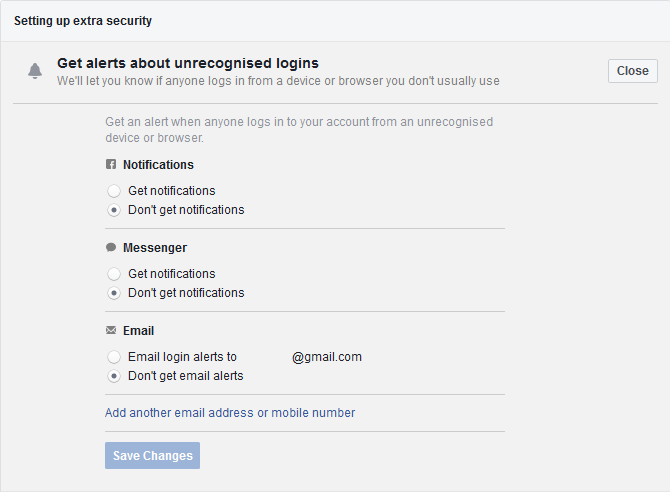 Настройка оповещений о нераспознанных входах в Facebook