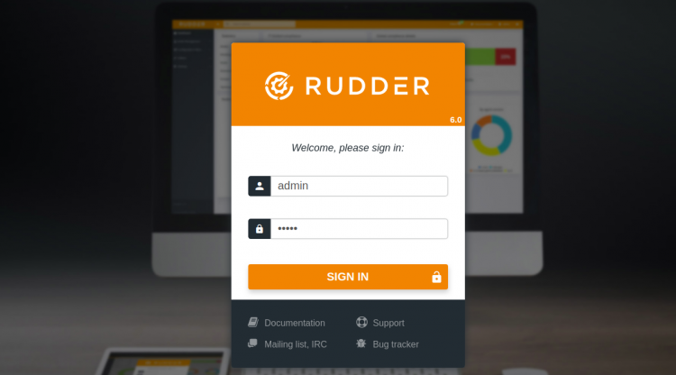 Экран входа в Rudder