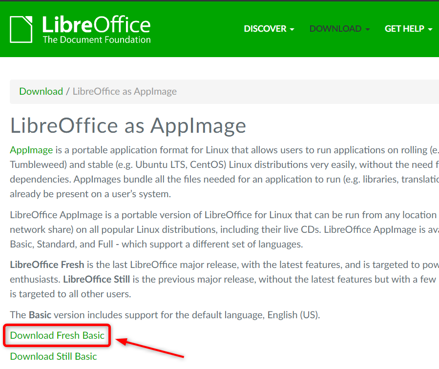 Страница скачивания AppImage LibreOffice