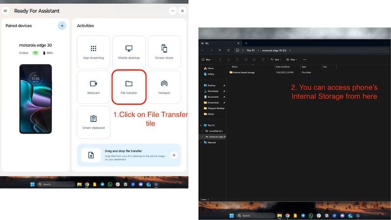 Изображение: Передача файлов через Ready For с помощью drag and drop