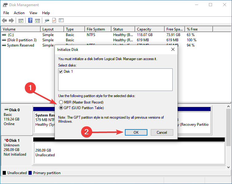 Выбор GPT как предпочтительного стиля раздела