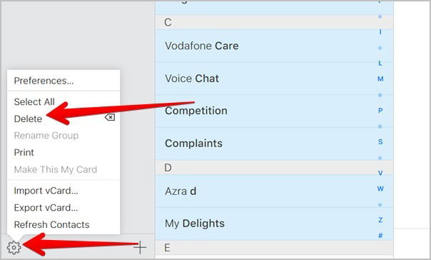 Удаление контактов в iCloud