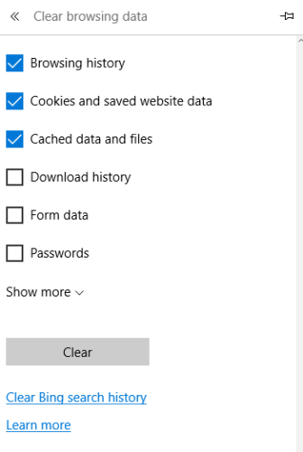 Окно с галочками для выбора данных и кнопкой 'Очистить'