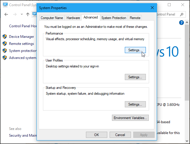 Параметры быстродействия — опция для отключения анимации окон