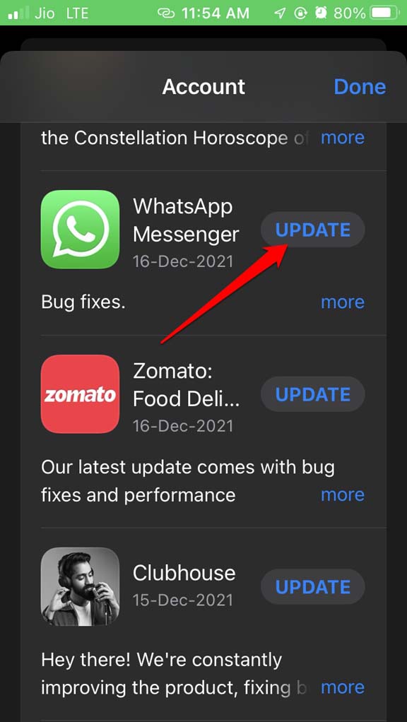 Обновить WhatsApp в App Store