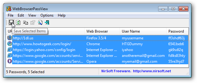 Сохранение списка паролей в файл CSV через WebBrowserPassView