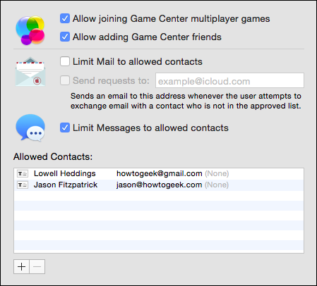 Параметры людей, контактов и Game Center