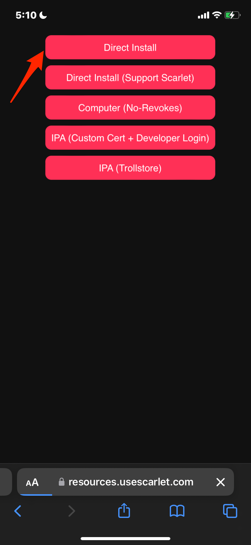 Кнопка Direct Install для Scarlet