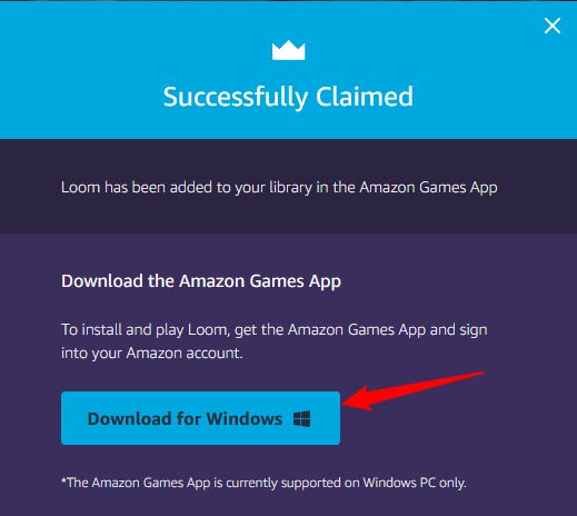 Кнопка скачивания инсталлятора Amazon Games для Windows