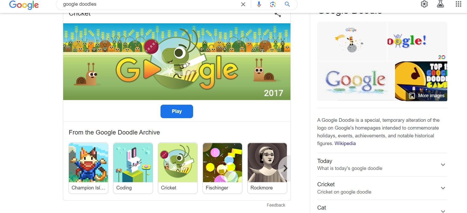 Пример случайного дудла Google после нажатия 'I'm Feeling Doodley'