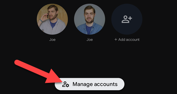 Экран выбора аккаунта с пунктом «Manage Accounts».