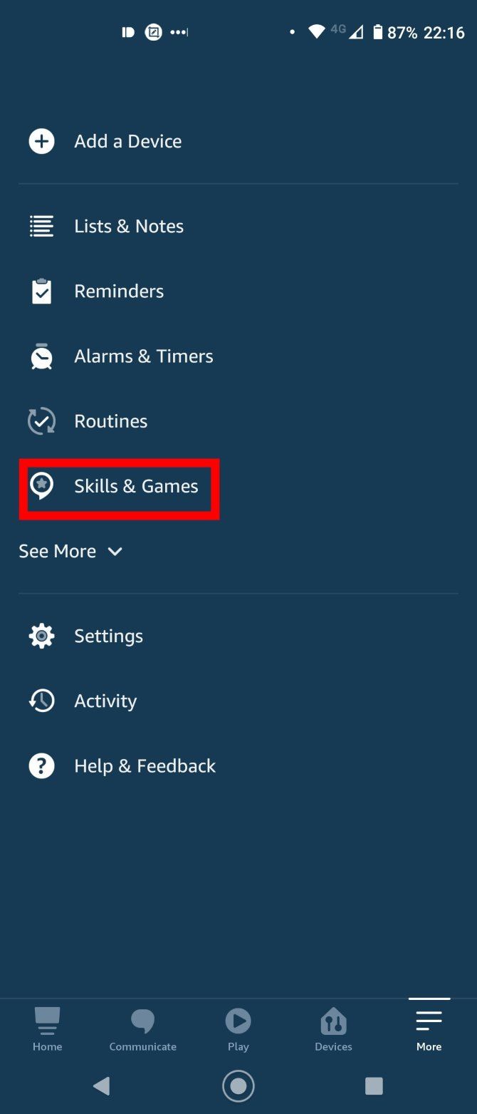 Раздел навыков и игр