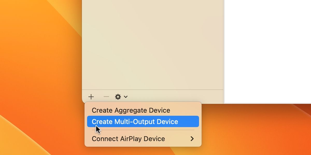 Пункт Create Multi-Output Device в Audio MIDI Setup на macOS