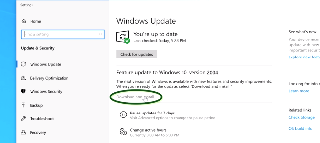 Установка May 2020 Update через Центр обновления Windows
