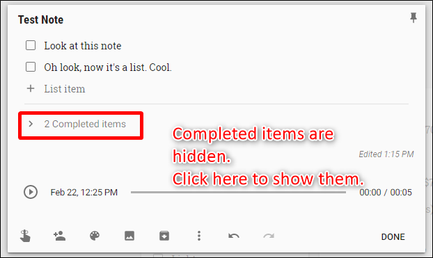 Свернутый список с отмеченными пунктами