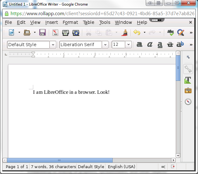 Скриншот LibreOffice в RollApp