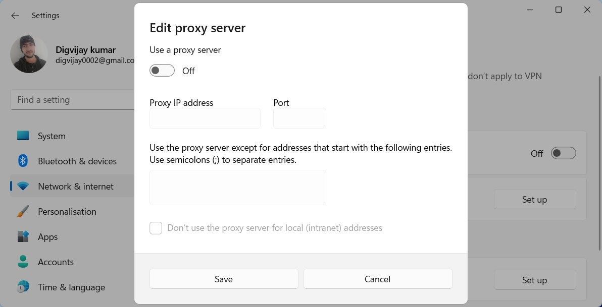 Отключение прокси‑сервера в параметрах Windows