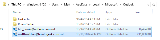 Папка с файлами Outlook в Проводнике Windows