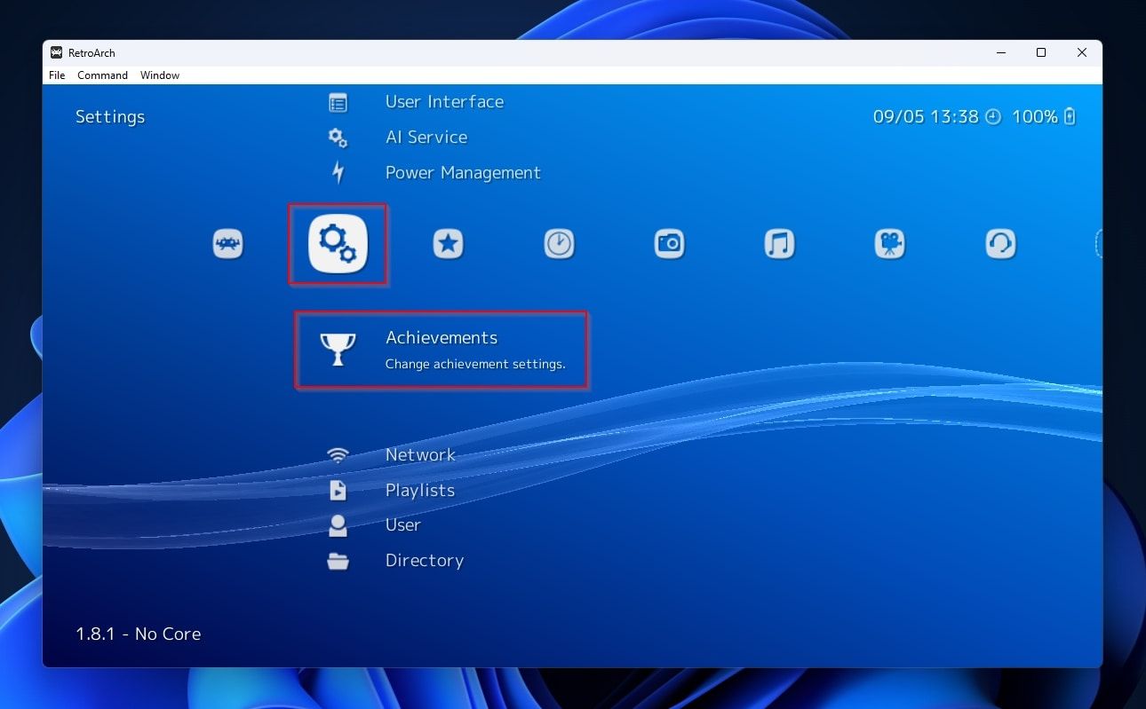 Настройки RetroArch — раздел достижения