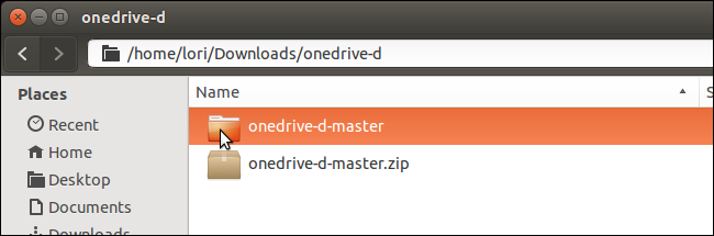 Открытие извлечённой папки onedrive-d-master