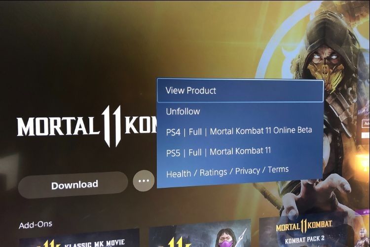 Меню с троеточием на PS5 показывает версии игры, которые не выбраны