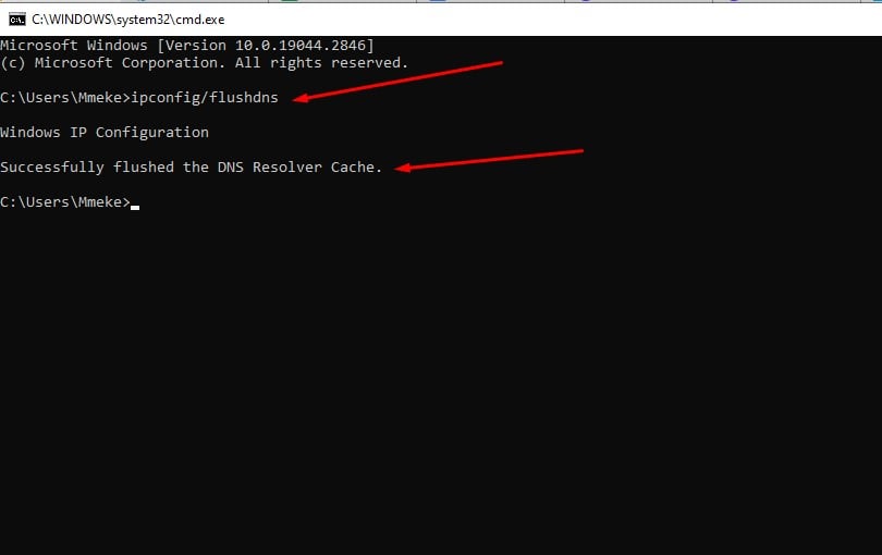 Подтверждение очистки DNS кэша