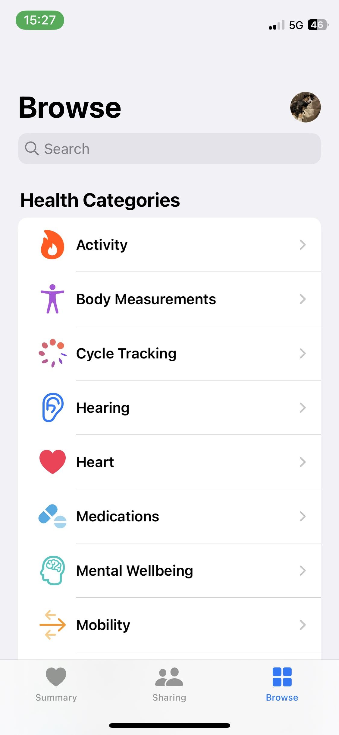 Вкладка Обзор в приложении Health