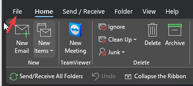 Вкладка «Файл» в Outlook для Windows
