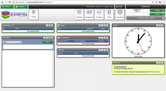 Панель управления EPESI после установки