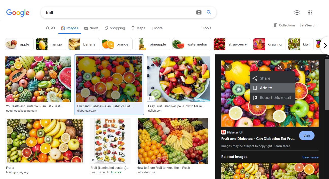 сохранение изображения в коллекцию Google Картинки
