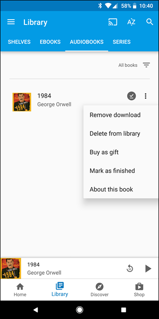 Опции аудиокниги в интерфейсе приложения