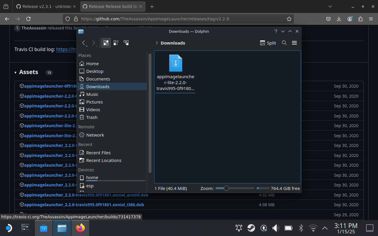 Загрузка AppImageLauncher на SteamOS.