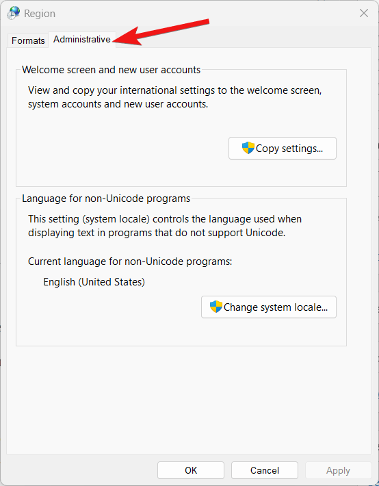 Перейдите на вкладку Администрирование