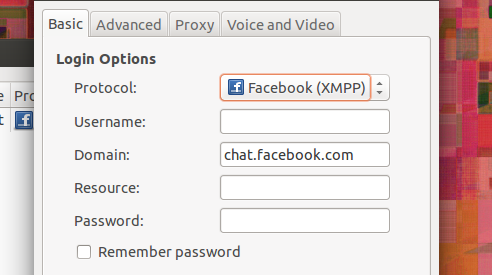 Вход в Facebook через Pidgin