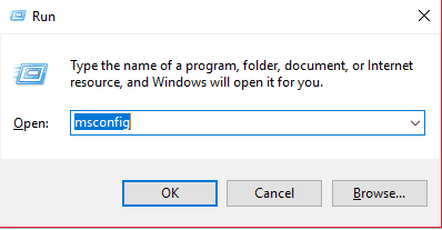 Запуск msconfig через окно Выполнить