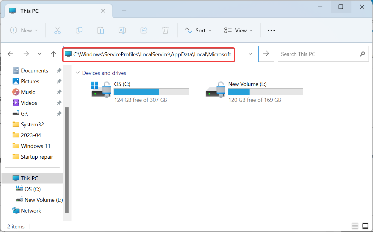 Адресная строка Проводника с указанным путём к папке Microsoft