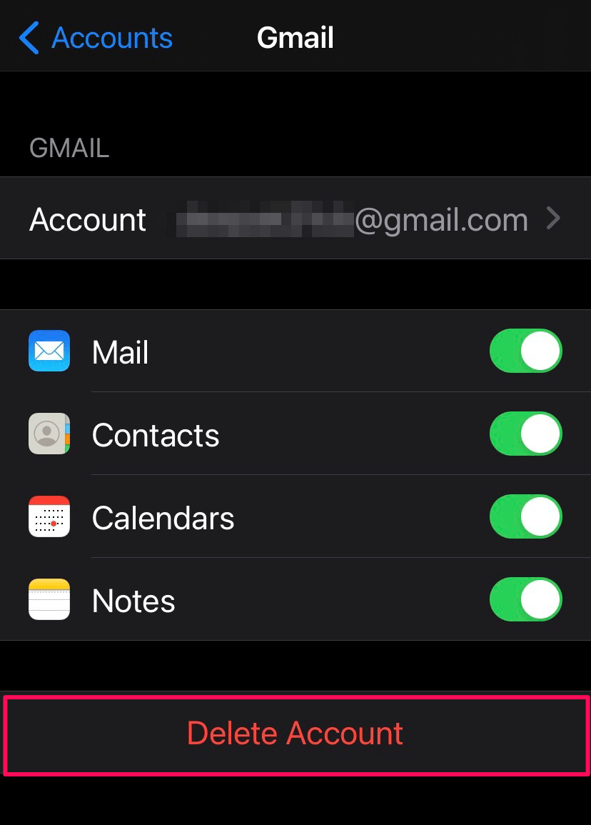Удаление аккаунта из настроек iOS