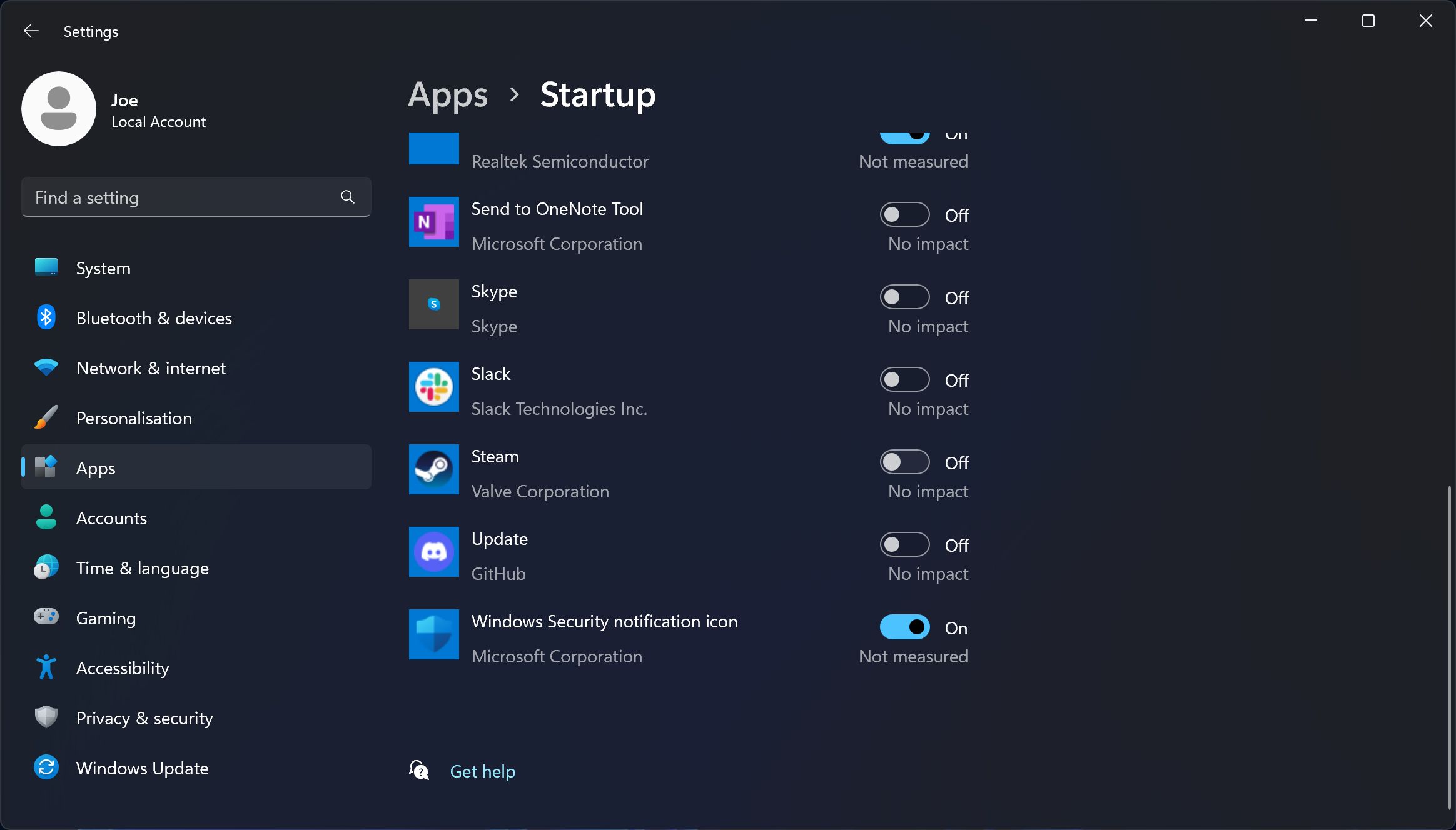 Список приложений автозапуска в Windows 11