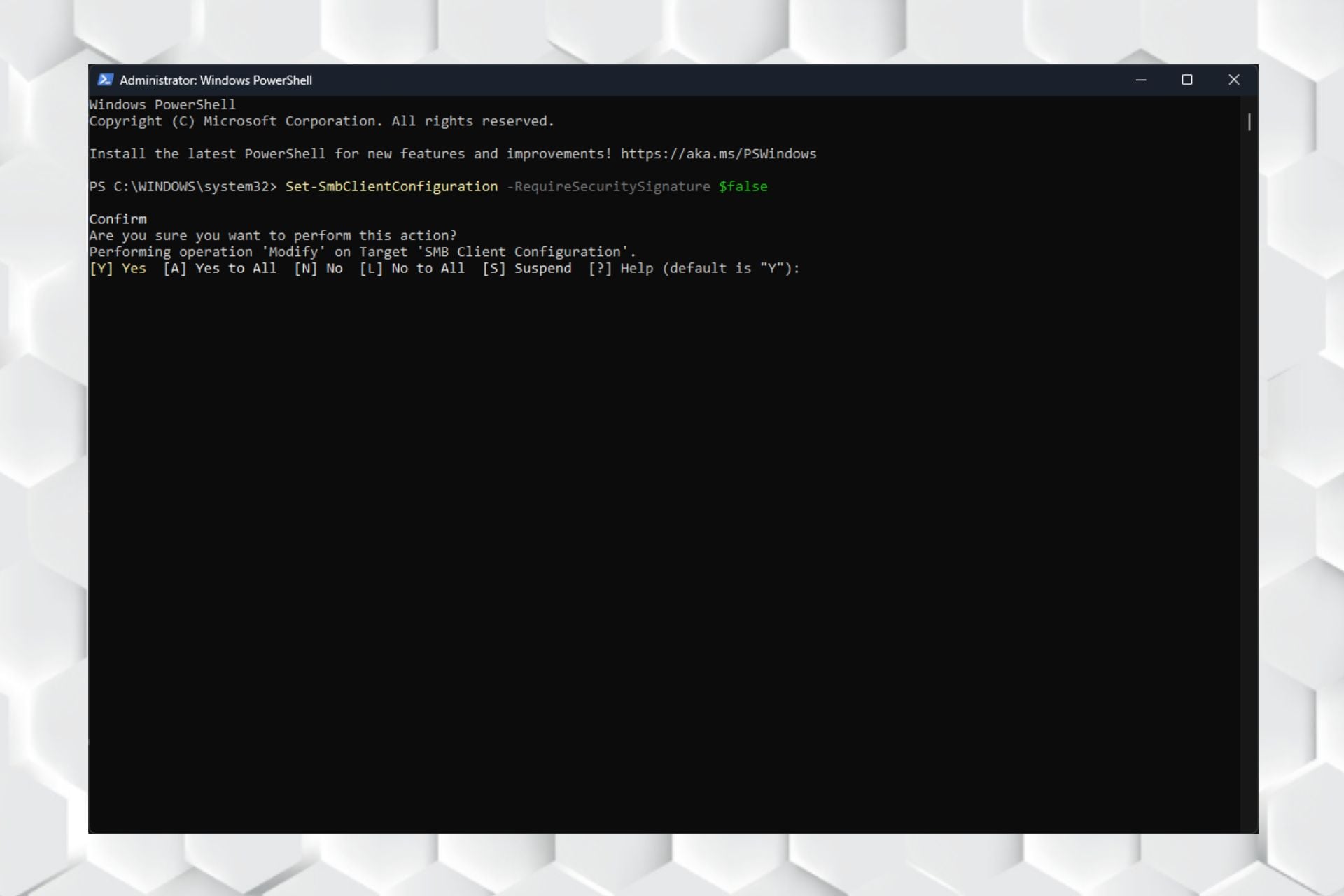 Подтверждение успешного изменения конфигурации SMB