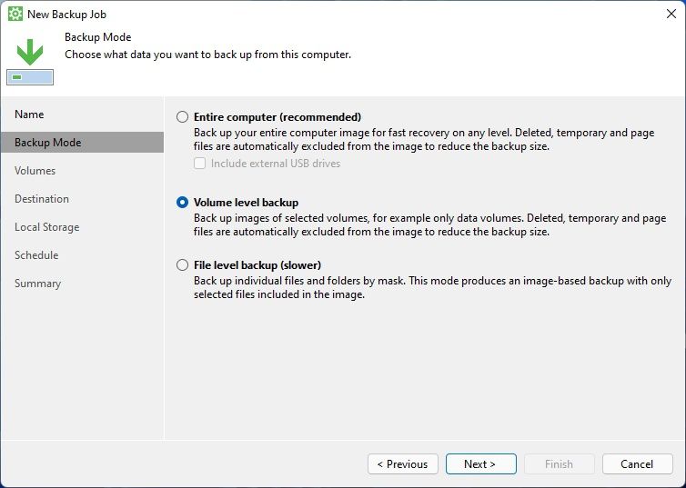Veeam Agent Volume Level Backup