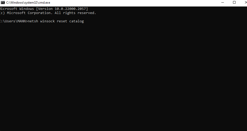 Пример вывода команды сброса Winsock